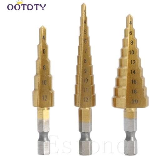 3Pcs HSS 4241 Steel Step Cone Titanium Coated Drill Bit Cut Tool Hole Cutter Set