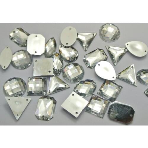 300pcs Clear Color Flatback Acrylic Sewing Assorted Shape Sew accessories de costura wedding dress DIY beads