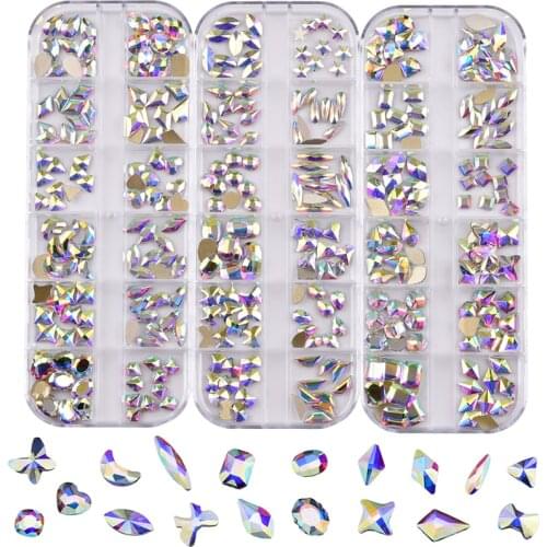 3d Nail Art Decoration Flat Back Stones Multi Size Shape Crystal Ab Rhinestones Gem Set Box Accessories Professional Supply