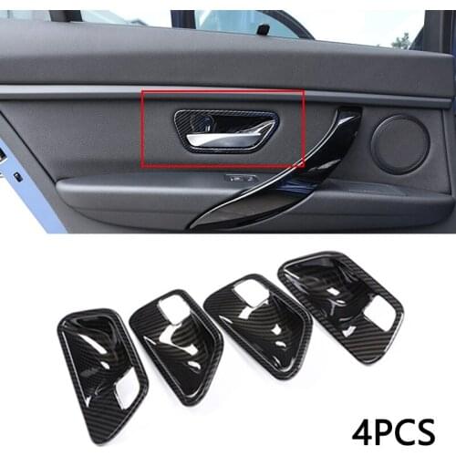 4PCS Carbon Fiber ABS Car Interior Door Handle Bowl Cover Trim for BMW 3 4 Series 3GT F30 F32 F35 318i 320li 2013-2019