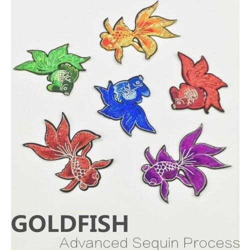 6pcs/lot Large Sequin Goldfish Embroidery Patches Animal Clothing Decoration Sewing Accessories Diy Applique