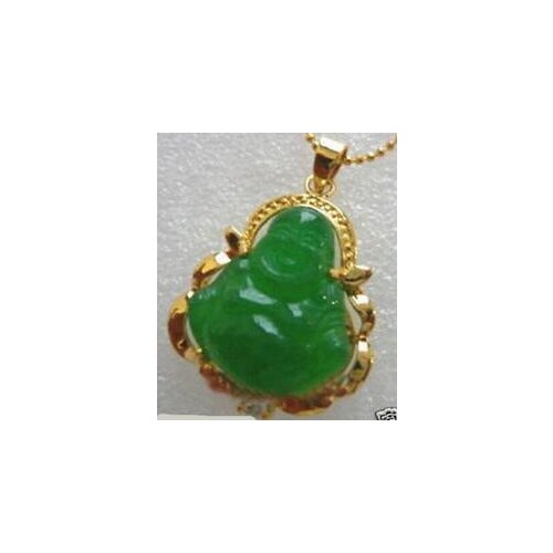 FREE shipping> >>>>CHINESE GREEN jade Natural stone BUDDHA PENDANT NECKLACE