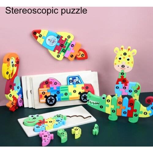 Kids Car Giraffe 3D Wooden Building Jigsaw Puzzle Early Educational Puzzle Toy