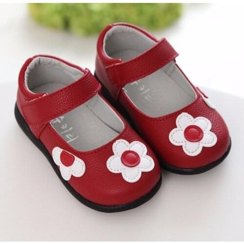 1 2 3 4 5 6 Years Flower Toddler Little Baby Girls Red Black Spring PU Leather Princess Dress For Kids Girls Dress Shoes New