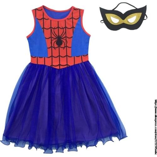 Disney SpiderMan Girls Kids Cotton Shirt Gauze Mesh Cartoon Print Princess Dress Children Baby Birthday Party Clothes