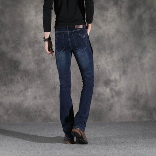 Jeans Men 2019 Spring and Autumn New Mens Micro-horn jeans Korean version of the Stretch-Slim Dark blue Denim pants