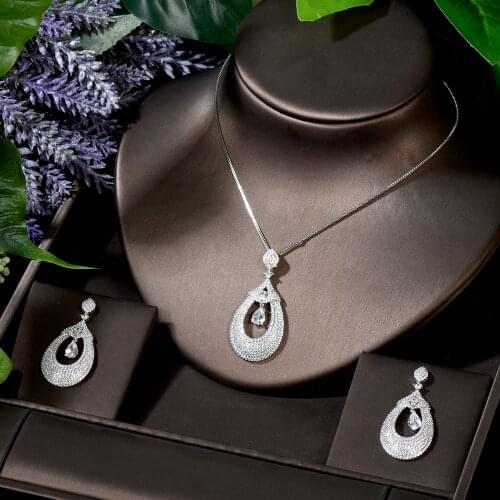 HIBRIDE Full Micro Cubic Zirconia Pave Women Jewelry Sets Water Drop Design CZ Necklace Set For Ladies Dress Accessories N-1673