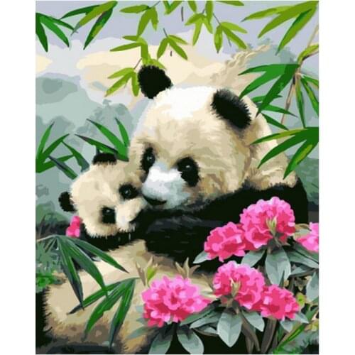 Mother child panda Animal DIY Digital Painting By Numbers Modern Wall Art Oil Painting Gift for children Home Decor 40x50