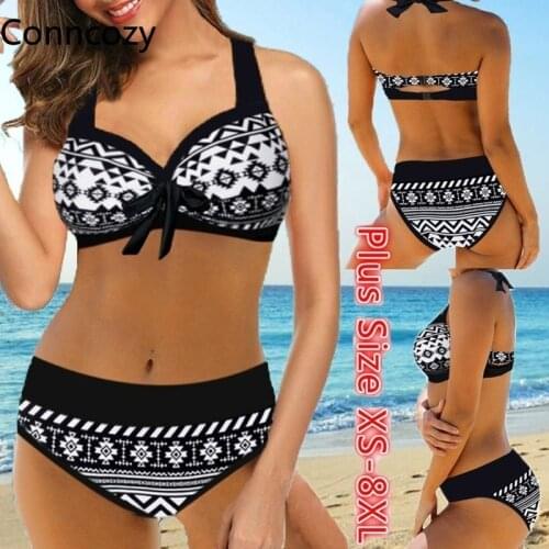 5XL Plus Size Bikini Set Brazilian Women 2 Piece Swimsuit Halter Sexy Floral Printed Swimwear Push Up High Waist Bathing Suit
