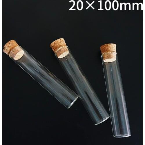 24pcs/lot 20x100mm Lab Glass Test Tube with Cork Stoppers Flat Bottom Tube Container Laboratory Supplies