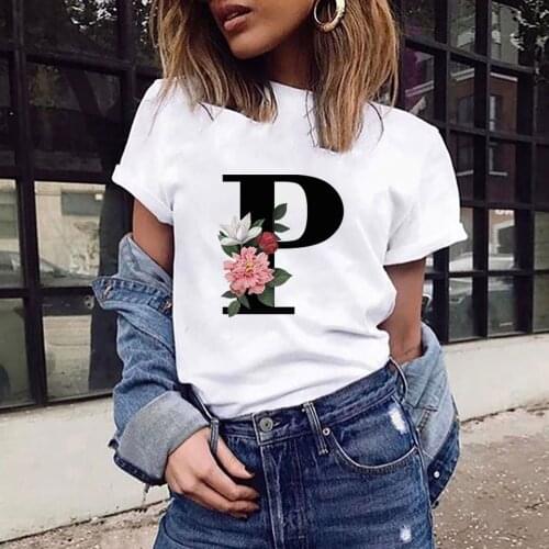 Summer T Shirt Women Fashion Letter And Floral Print Harajuku Female T-shirts 2021 Casual O-neck Short Sleeve Tshirt Tops #T2P