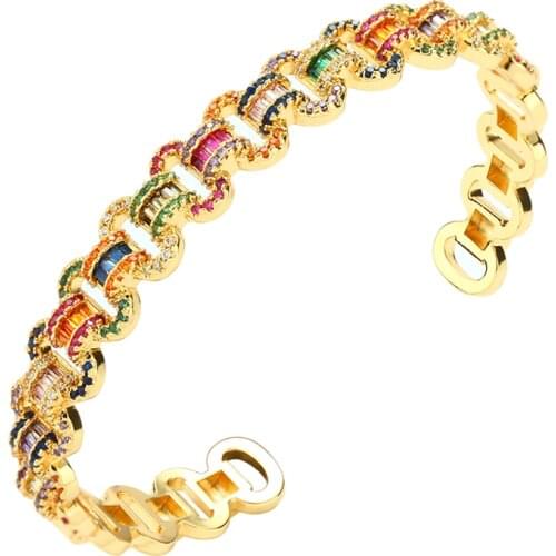 Fasion Women Gold Classic Bracelets Bangles Jewelry Cz Colorful Zircon Bracelet Concise Crystal Bracelet Gift Femme