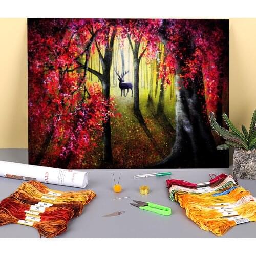 Natural Scenery Moment In Time Printed Fabric 11CT Cross-Stitch Kit DIY Embroidery DMC Threads Sewing Craft Painting Design