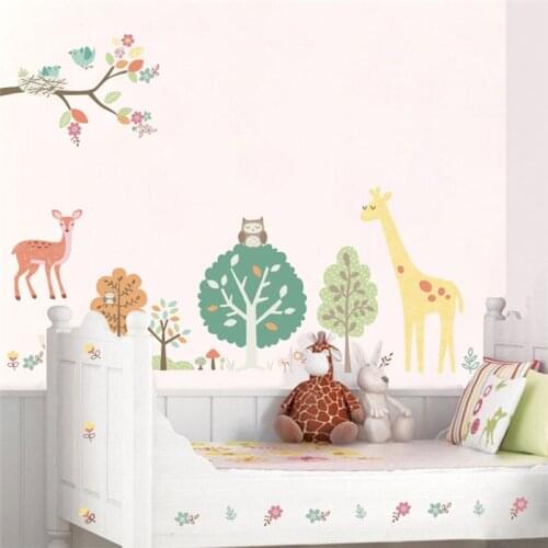 Forest Animals Deer Wall Sticker Owl Deer Tree PVC Wall Decals Art Colorful PVC Decal Decor Kid Baby Room Poster Mural