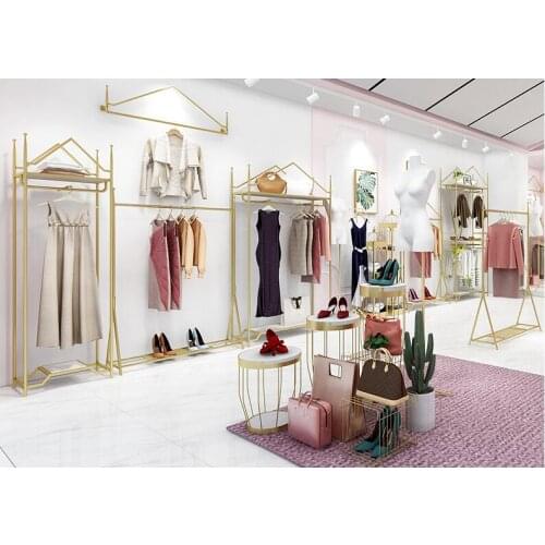 Clothing store display rack floor golden Nakajima womens clothing rack hanging clothes rack