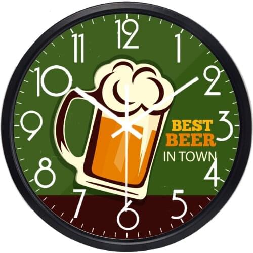 Best Beer In Town Bar Wall Clock Glass Cover Metal Frame No Ticking Sound Durable Cow Clock