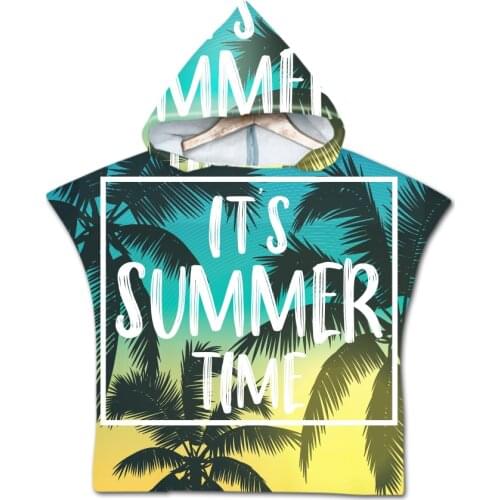 New Printed Green Leaves Hooded Towel kids Cloak Beach Towel Poncho Soft Microfiber Swimming Bath Towels Bathrobe Beachwear