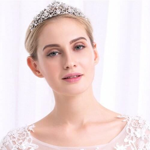 New Bridal Wedding Hair Jewelry Luxurious Shiny Rhinestone Pearls Tiaras and Crown Party Princess Diadem Bride Headbands