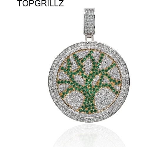 TOPGRILLZ Tree of Life Spinner Pendant Necklace Iced Out Hip Hop/Punk Gold Silver Color Chains For Men CZ Charms Jewelry Gift