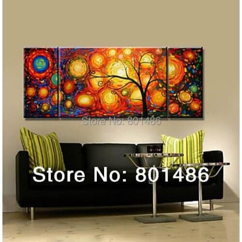 Hand Painted Colorful Lucky Tree Painting Canvas Wall Art Abstract Contemporary Oil Paintings for Living Room Decor