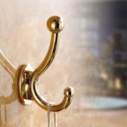 Modern double robe hook Golden Finished Bathroom Accessories Products hooks,Towel hanger Free Shipping