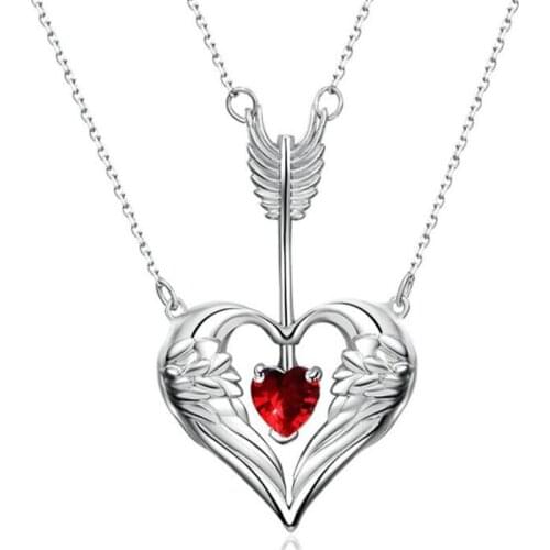 Vintage Multilayer Heart-Shaped Clavicle Chain Necklace Arrow Wings Womens Pendant Necklace Female Jewelry Gifts