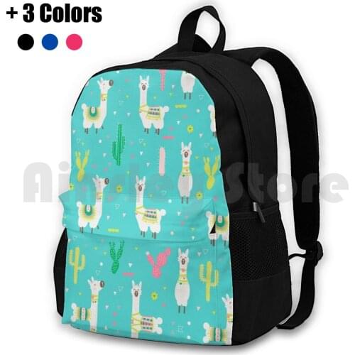 Llama Outdoor Hiking Backpack Waterproof Camping Travel Llama Alpaca Animals Animal Cactus Boho Aztec Peru Peruvian Handmade