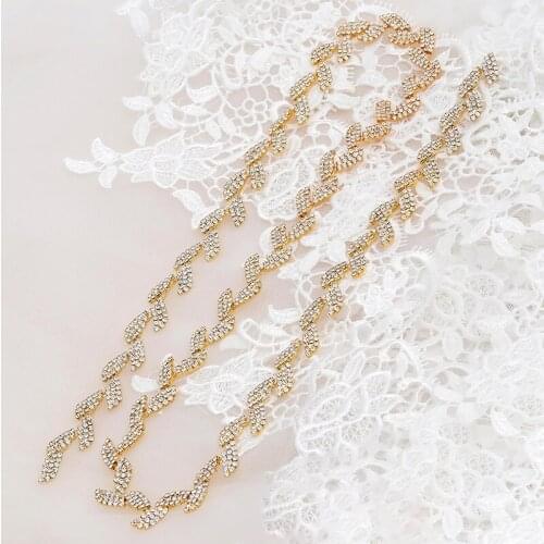 WENXI 1YARD Handmade Clear Rose Gold Hotfix Crystal Rhinestones Applique Accessories Trim For Bridal Dress Belt WX946