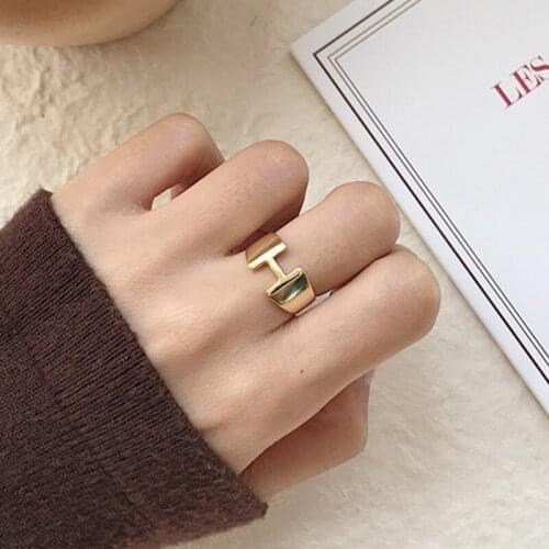 XIHA Gold 925 Sterling Silver Rings for Women Teen Girls Open Adjustable H Letters Aesthetic Minimalist Fashion Jewelry
