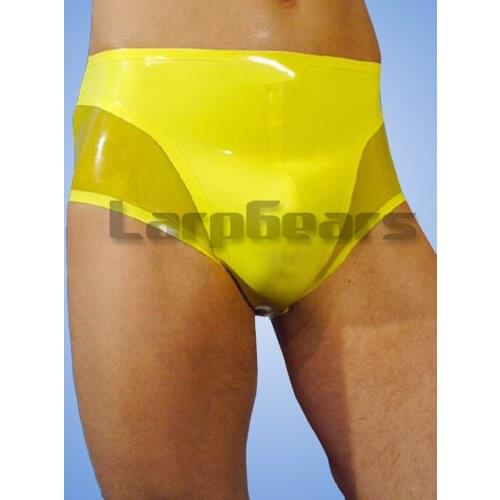 Yellow with transparent Unique Rubber Latex Boxer Shorts Underpants Plus Size Custom made