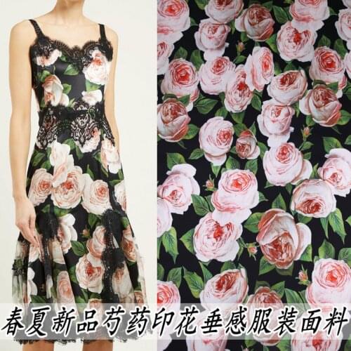 Spring and summer drape peony printing clothing fabric hand cloth diy jumpsuit long skirt cheongsam shirt pants fabric boutique