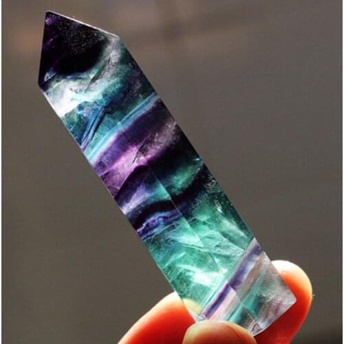 100% Natural Fluorite Crystal Colorful Striped Fluorite Quartz Crystal Stone Point Healing Hexagonal Wand Treatment Stone #CO