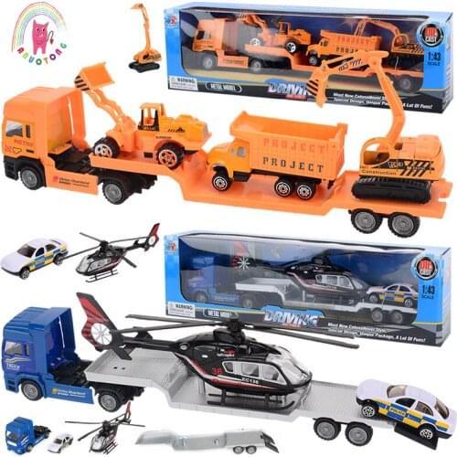 3pcs alloy car inertia taxiing flat-panel trailer car model racing car construction machinery aircraft childrens car toys 1:43