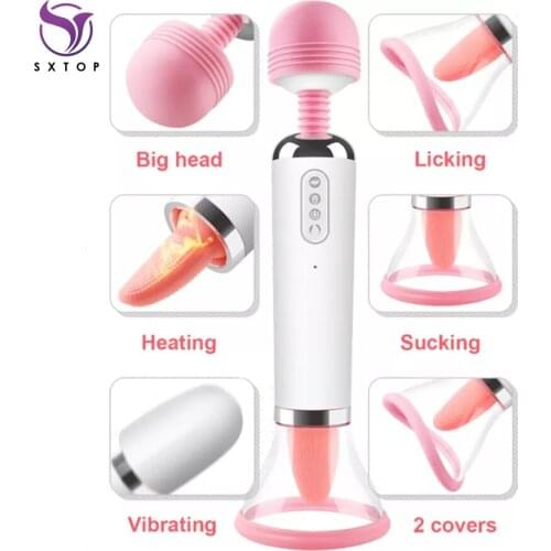 3 in 1 Tongue Licking Sucking Vibrator Clitoris Stimulator Heating Power Magic Wand AV Vibrator Female Masturbator Dildo Sex Toy