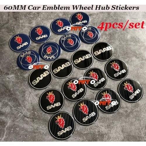 4pcs/set 60mm Car emblem Logo Badge Wheel hub Stickers For SAAB 9-3 9-5 93 95 Car Rim wheel hub caps ABS aluminum Label Decals