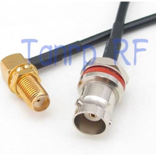 50CM Pigtail coax jumper cable RG174 extension cord 20in mini BNC female with nut bulkhead to SMA female right angle RF adapter