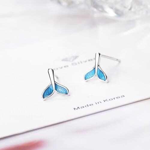 925 Sterling Silver Piercing Mermaid Tail Stud Earrings For Women Girls Wedding Party Jewelry Pendientes eh1022