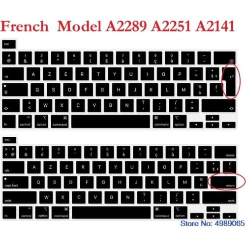 AZERTY Keyboard Cover Skin French Cover Protector for MacBook Pro 13 inch 2020 Model A2289 A2251 & Mac book 16 inch Model A2141