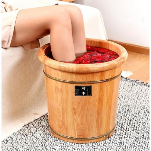 Long-lasting insulation foot care bucket household Eco-friendly solid wood pedicure basin wearable durable health deep barrel