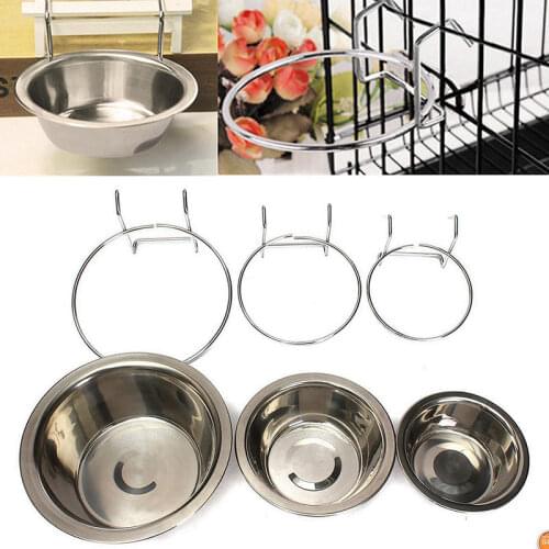 Pet Dog Cat Bowl Can Hang Stationary Dog Cage Bowl Stainless Steel Hanging Bowl Three Dimension Stationary Dog Bowl