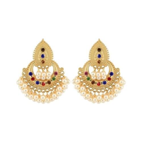 Ethnic Womens Water Droplets Indian Jewelry Gypsy Vintage Tribe Imitation Pearls Tassel Jhumka Earrings Fashion Jewelry