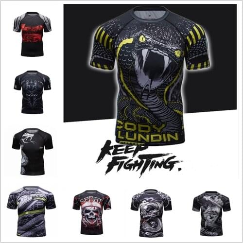 MMA Snake Breathable Rashguard Jiu Jitsu T Shirts Men Short Sleeve Muay Thai T-shirt Bjj Boxing Jerseys Fitness Crossfit Tops