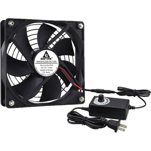 Gdstime 12cm Dual Ball Bearing 120x120x25mm DC 12V Computer Case Fan with 110V 120V 220V 240V Speed Control Power Controller