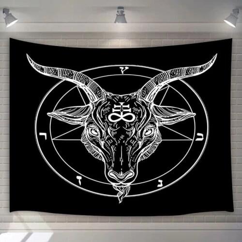 Pentagram Demon Goat Head Black Tapestry Wall Room Decor Carpet Satanic Binary Symbol Galaxy Retro Music Bedroom Home Decoration
