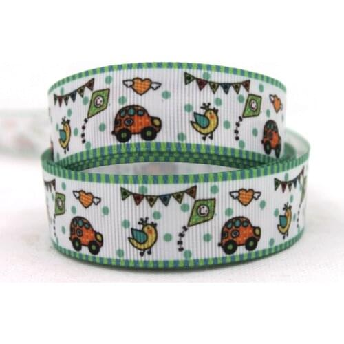 [IuBuFiGo] 70 yards 7/8" Bird and car Printed Grosgrain Ribbon 22 mm Polyester Cartoon ribbons For DIY Bow hair handmade