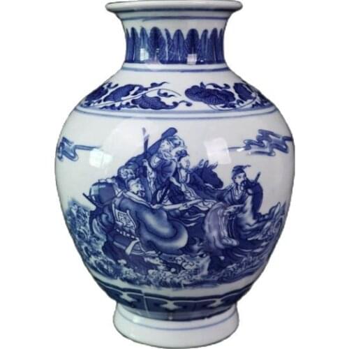 Chinese Old Porcelain Blue And White Eight Immortals Figure Vase