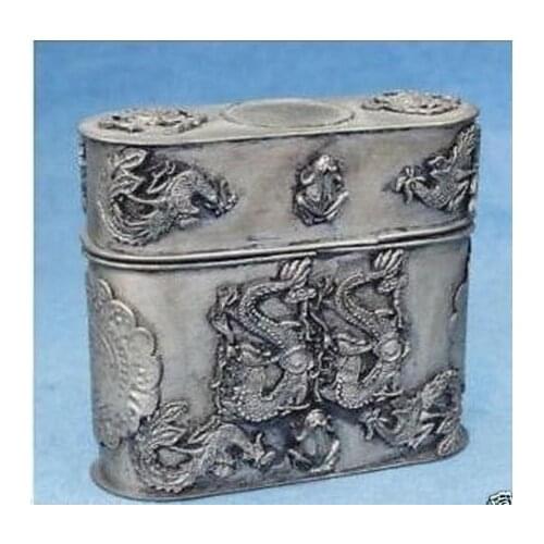 CHINESE OLD TIBET SILVER CIGARETTE CASE DRAGON BOX