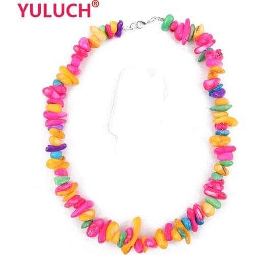 YULUCH Colorful Beach Stone Bohemian Beaded Pendant Necklace for Summer Style Personality Fashion Woman Wedding Dress