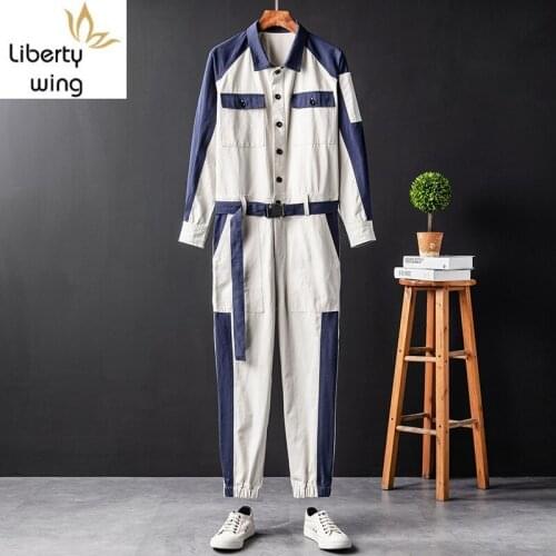 Fashion Mens One Piece Jumpsuit Sleeve Cargo Vintage Sashes Casual Hip Hop Overalls Colors Mixed Long Joggers Pants