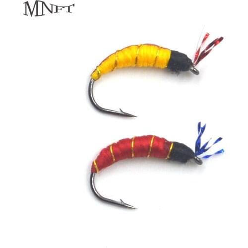 MNFT 10Pcs Pupae Buzzer Fly Fishing Flies Zebra Copper Wire Tied Nymph Trout Flies Artificial Lure Bait Yellow and Red Nymphs